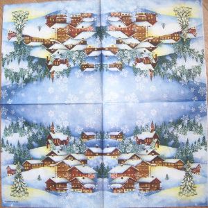 Салфетка новогодний пейзаж код ТС0784, трехслойная, размер 33х33 см.