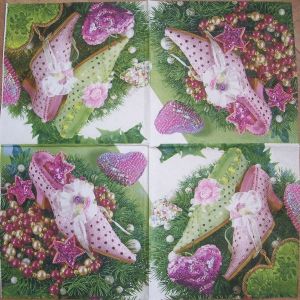Салфетка новогодние туфельки код ТС0842, трехслойная, размер 33х33 см.