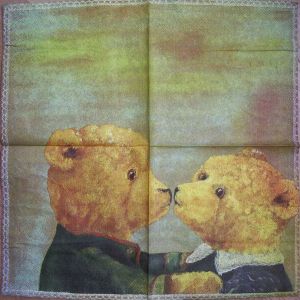 Салфетка мишки Тедди, поцелуй код ТМ0878, трехслойная, размер 25х25 см.