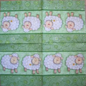 Салфетка овечки на зеленом код ТМ0926(б), трехслойная, размер 25х25 см.