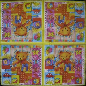 Салфетка мишка в игрушках код ТС1182, трехслойная, размер 33х33 см.