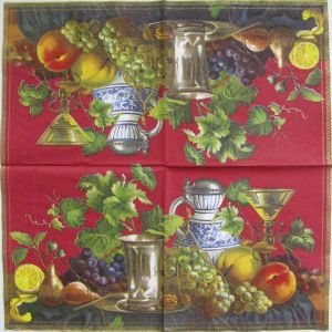 Салфетка натюрморт с фруктами на бордовом фоне код ТС1495(в), трехслойная, размер 33х33 см.
