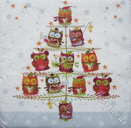 Серветка Christmas tree with owls 33 х 33 см (ТС4625)