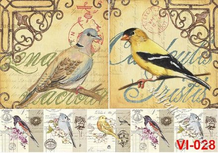 Декупажна карта - Debbie Dewitt - птахи VI028, формат А4, 60 г/м2