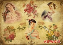 Декупажна карта - дівчата та квіти FW017, формат А3, 60 г/м2