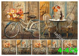 Декупажна карта - велосипед з квітами, кафе 4-426, формат А4, 60 г/м2
