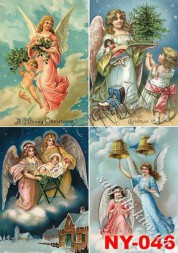 Декупажна карта - новорічні листівки з янголами NY046, формат А4, 60 г/м2