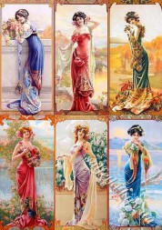 Декупажна карта - дівчата у довгих сукнях FW041, формат А4, 60 г/м2