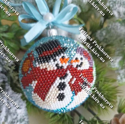 Новорічна кулька на ялинку &quot;Два сніговичка&quot; 6 см