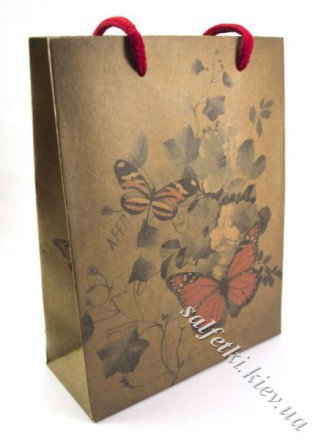 Пакет паперовий з крафт-паперу &quot;Метелики в квітах&quot; 20х25 см