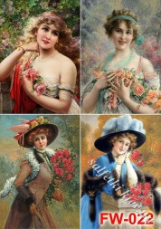 Декупажна карта - дівчата з квітами FW022, формат А4, 60 г/м2