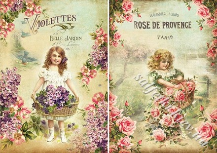 Декупажна карта - дівчатка з корзинами квітів CH029, формат А4, 60 г/м2