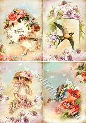 Декупажна карта - діти і ластівки CH030, формат А4, 60 г/м2