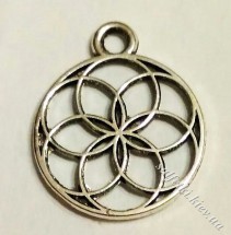 Підвіска металева кругла з квіткою 13 мм (колір - срібло)