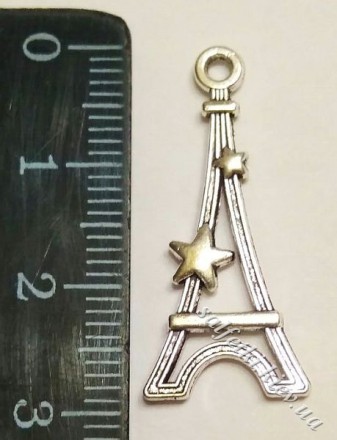Підвіска металева Ейфелева вежа із зірками (колір - срібло)