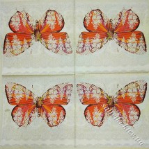 Салфетка бабочка в кружевах оранжевая на бежевом 33 х 33 см