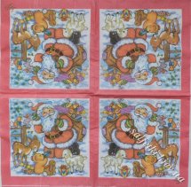 Серветка Дід Мороз і звірята червона рамка 33 х 33 см (ТС3738(а))