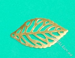 Small metal leaf (5 pcs) with veins 24 x 14 mm gold (filigree)
