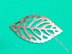 Small metal leaf (5 pcs) with veins 24 x 14 mm silver (filigree)