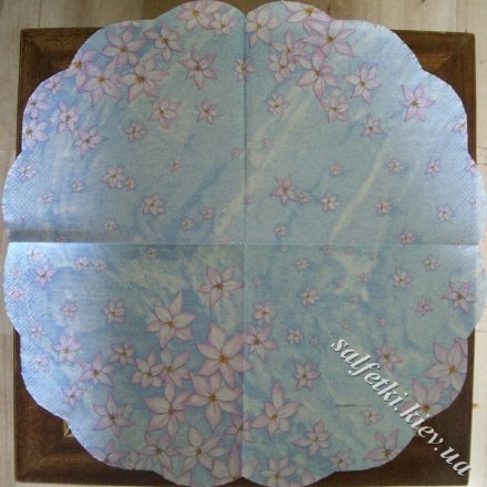 Серветка блакитна в рожеві квіточки, кругла 32 см (ТК0651)