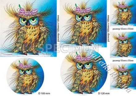 Декупажна карта - сова AN123, формат А4, 60 г/м2