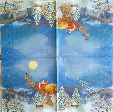 Серветка Санта летить в санях 33 х 33 см (ТС5009)