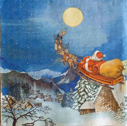 Серветка Санта летить в санях 33 х 33 см (ТС5009)