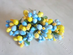 Тычинки на проволоке сложные с ягодками и листьями желто-голубые