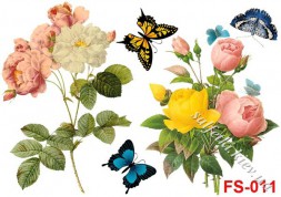 Декупажна карта - троянди та метелики FS011, формат А4, 60 г/м2