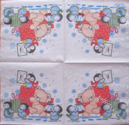 Серветка пінгвіни та ведмедик 33 х 33 см (ТС4408)