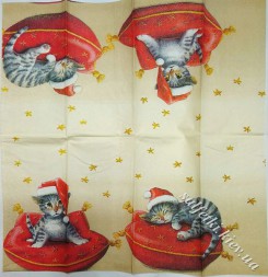 Серветка кошенята на подушці (хусточка 21 х 21 см) (ТП5060(б))