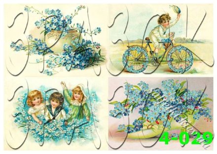 Декупажна карта - вінтажні картинки з незабудками 4-029, формат А4, 60 г/м2