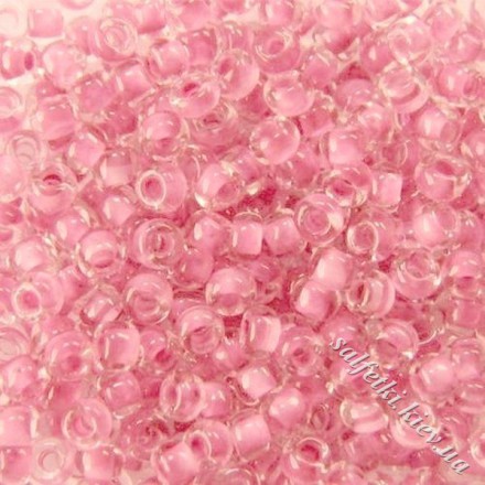 Бисер Preciosa 10/0, № 38123 Прозрачный с цветной полосой внутри, Розовый, Круглый 10г.