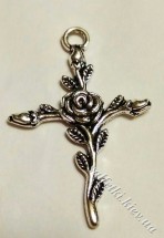Підвіска металева Хрест троянда 23 х 35 мм (колір - срібло)