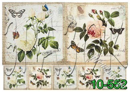 Декупажна карта - троянди та метелики 10-552, формат А4, 60 г/м2