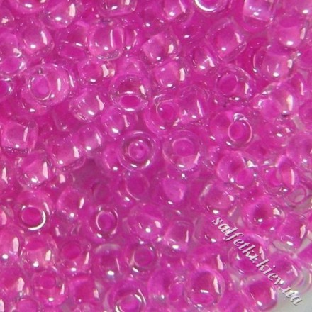 Бисер Preciosa 10/0, № 38125 Прозрачный с цветной полосой внутри, Ярко-Розовый, Круглый 10г.