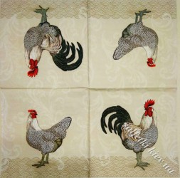 Серветка курочка та півень на сірому тлі 33 х 33 см (ТС5088)