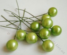 Ягідки круглі на дроті зелені перламутрові (10 шт)