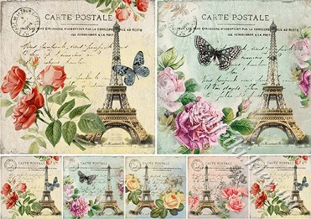 Декупажна карта - троянди з Парижа VI066, формат А4, 60 г/м2