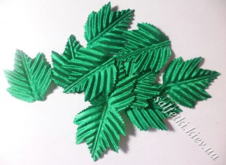 Набор декоративных листочков 10 шт из ткани ТЕМНО-ЗЕЛЕНЫЙ 3 х 3,5 см