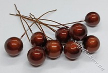 Ягідки круглі на дроті коричневі перламутрові (10 шт)