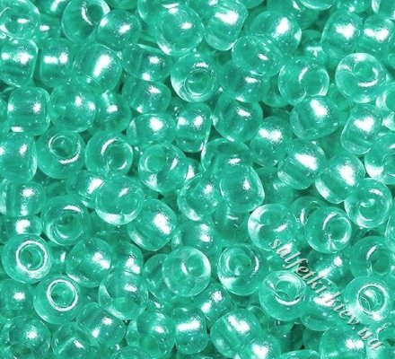 Бисер Preciosa 10/0, № 38258 Прозрачный с цветной полосой внутри, Светло-Бирюзовый, Круглый 10г.