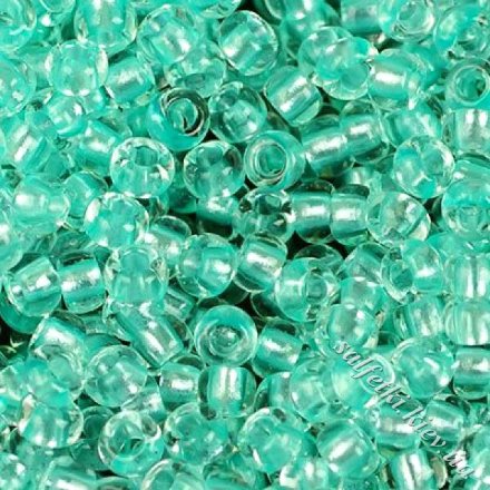 Бисер Preciosa 10/0, № 38258 Прозрачный с цветной полосой внутри, Светло-Бирюзовый, Круглый 10г.