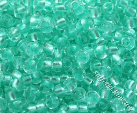 Бисер Preciosa 10/0, № 38258 Прозрачный с цветной полосой внутри, Светло-Бирюзовый, Круглый 10г.