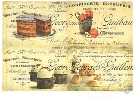 Декупажна карта - вінтажна з тістечками 3-490, формат А4, 60 г/м2