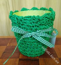 Кашпо вязаное зеленое
