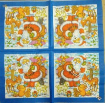 Серветка Дід Мороз і звірята синя рамка 33 х 33 см (ТС3738(б))