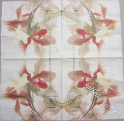 Серветка орхідея та пташка з кліткою 33х33 см (ТС4552)