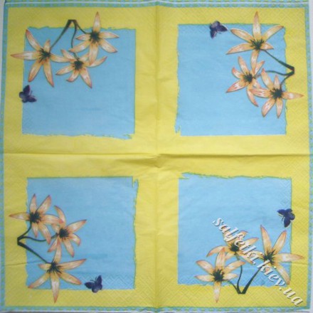 Серветка жовті квіти в рамці блакитна 33 х 33 см (ТС2507(б))