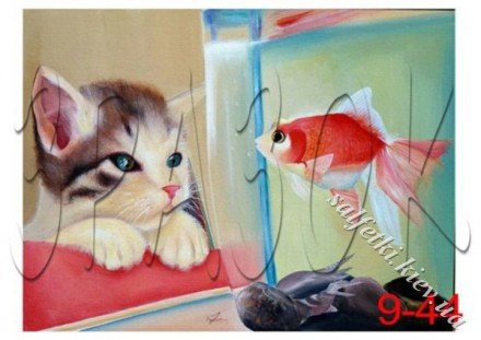 Декупажна карта - кіт та рибка 9-44, формат А4, 60 г/м2